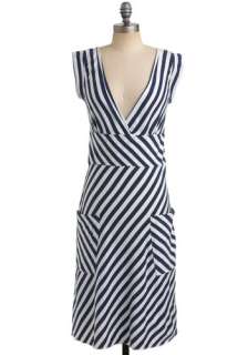 Ocean Liner Dress   Blue, White, Stripes, Pockets, Casual, Nautical 