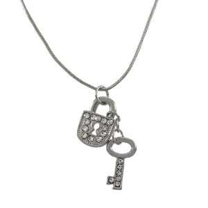  Silvertone Snake Chain with Lock and Key Charms Jewelry