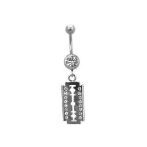   Clear CZ Razor Blade Dangling Belly Button Navel Ring Jewelry