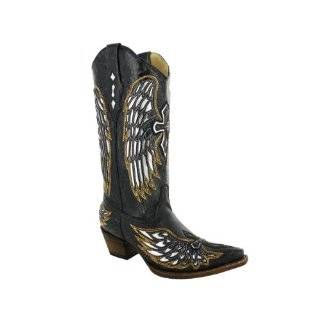 Corral Womens A1994 Boots Black / Silver Wings and Cross