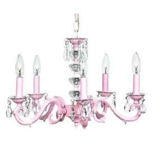  Pink Glass Turret 5 Light Chandelier