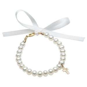  14K 4.75 In. Pearl Bracelet With Mini Cross Charm Baby