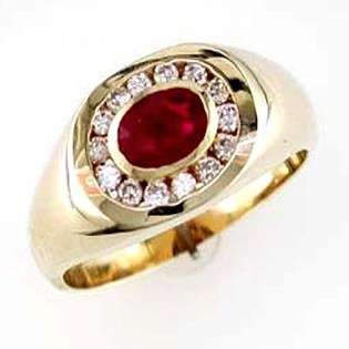 14K Yellow Gold Mens Ruby and Diamond Ring Size 10.5
