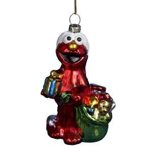 Kurt Adler 5 Inch Glass Elmo with Bag of Presents Ornament  