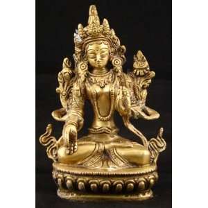  ~ Tibetan Buddhist Solid Brass WHITE TARA statue 5Tall 
