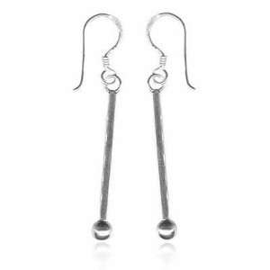    Long Dangling Sleek Bar Bead Sterling Silver Earrings: Jewelry