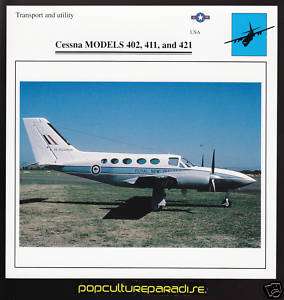 CESSNA MODEL 402, 411 & 421 Airplane ATLAS PICTURE CARD  