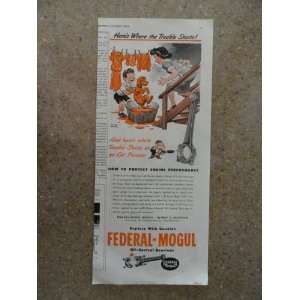 Federal Mogul bearings,Vintage 40s print ad (boy/dog/woman/basement 