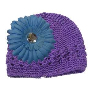  Purple Adorable Kufi Hat with Blue Daisy Flower