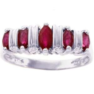   White Gold Five Marquis Gemstone Ring Ruby, size7 diViene Jewelry