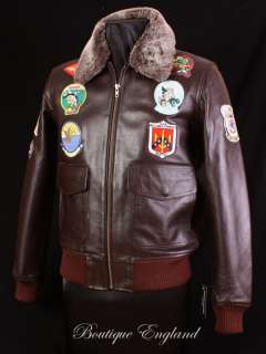 Mens TOP GUN Brown Leather Aviator Bomber Pilot Jacket  