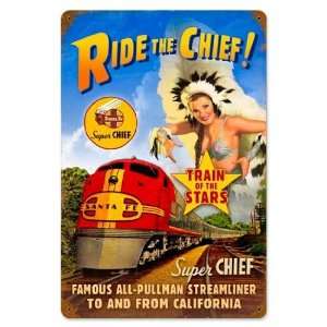  Railroad Tin Sign   Santa Fe SUPER CHIEF Pin Up Rail 