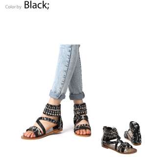 Womens Ankle Strap Stud Animal Print Gladiator Sandals  