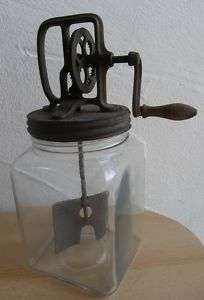 alte Buttermaschine Handbetrieb Glas und Eisen 3 Liter  