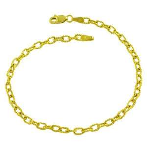   Karat Yellow Gold 3 mm Textured Cable Link Charm Bracelet (7.75 Inch