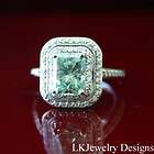   GREEN MOISSANITE RADIANT & DIAMOND HALO PAVE RING CERTIFIED BY C & C