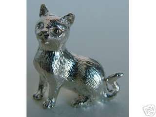 BEAUTIFUL ENGLISH SOLID STERLING SILVER CAT SITTING FIGURINE
