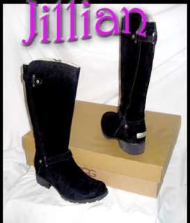 UGG JILLIAN BLACK SUEDE Sz 9.5 ~ Stylish FUR LINED RIDING BOOTS 