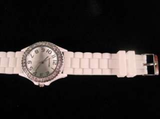 White Silicone Jelly Watch White Face with Rhinestones  
