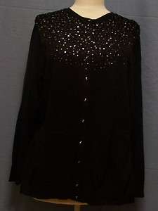CHARTER CLUB BLACK SEQUIN EMBELLISHED CARDIGAN SWEATER 0X  