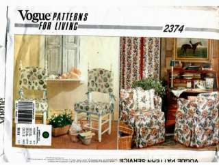 VOGUE Patterns for Chair & Arm Chair Slipcovers Pattern #2374   UNCUT 