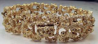 Vintage Golden Nugget Filigree Textured Gold Tone Link Bracelet Size 7 