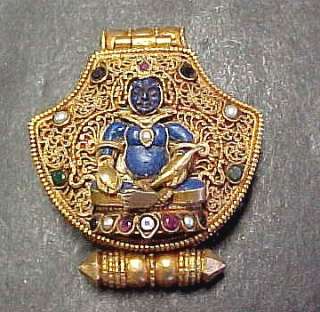 Tibetan Amulet Gold Emeralds Rubies Jambhala Manjushree  
