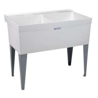 40 in. x 24 in. Double Bowl Utility Tub Floor in White