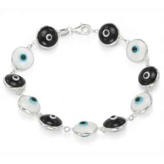 Evil Eye Murano Glass 925 Silver Bracelet Black & White  