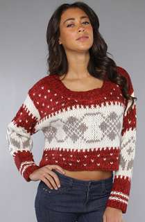 Free People The Cropped Fairisle Pullover in Burgundy Combo 