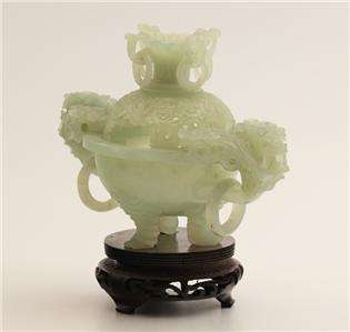   Celadon Jade Antique Chinese Covered Censer 4 Repair Restore  