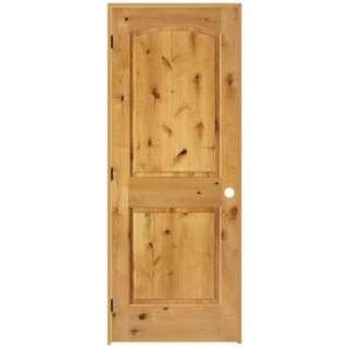   Wood Unfinished Right Hand 2 Panel Knotty Alder Roundtop Prehung Door
