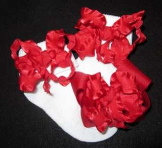 Red Double Ruffle Socks and Hair Bow Set