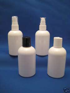 20) 4 oz. Empty White plastic bottle w/ assorted tops  