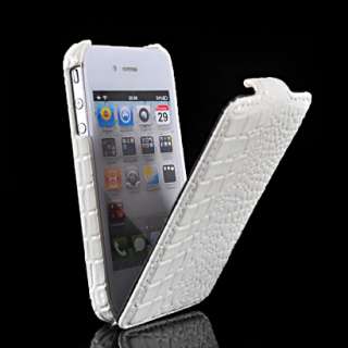 Krokodil Leder Tasche Flip Case Hülle Schale für Apple iPhone 4 4G 