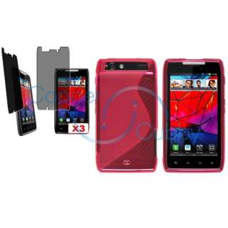 Hot Pink S Shape TPU Case+3x LCD Privacy Screen For Motorola Droid 