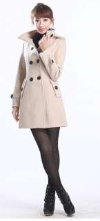 FREE SHIPPING NEW Womens Wool Coat Trench Hooded Coat Long Jacket 