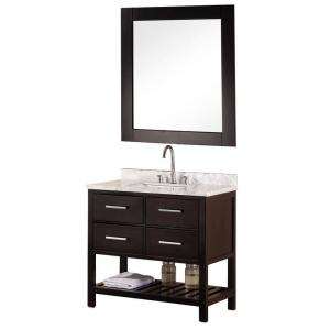   Vanity in Espresso with Marble Vanity Top in Carrera White and Mirror