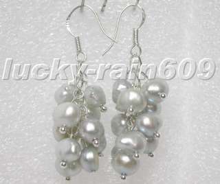 baroque Dangle Gray pearls earrings 925ss hook s1973  