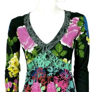 NEW $148 Desigual Floral Printed Embroidered Tunic Dress Medium M 