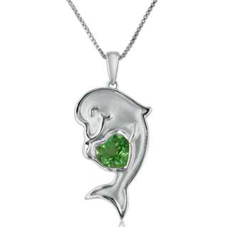 1ct Green Sapphire Lucky Dolphin Heart Necklace  