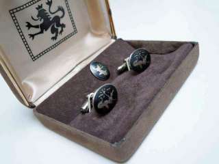 Vintage Boxed Set Cufflinks & Tie Pin Sterling SIAM; FREE Shipping 
