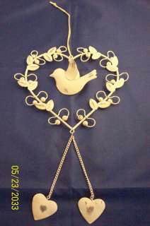Large Metal Hanging Heart with Dove and 2 dangly hearts  