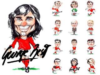 Twelve Signed Man United 1968 European Cup Caricatures  