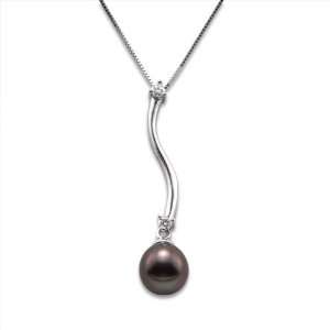  Tahitian Black Pearl Necklace with Diamonds in 14K White 