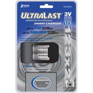 UltraLast CR 123 Charger Kit w/ 2 Li Ion Batteries ULCR123RK  