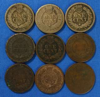   1863 1864 1865 1866 1867 1869 Lot 9 Indian Head Small Cent Penny Coins