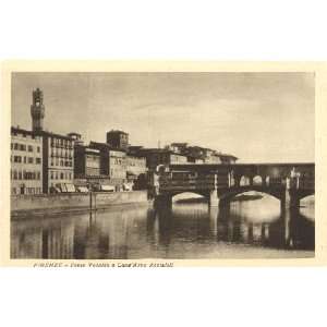 1930s Vintage Postcard Ponte Vecchio & River Arno Florence Italy