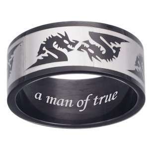    Mens Black Stainless Steel Dragon Engraved Band, Size 13 Jewelry
