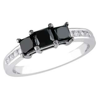 Carat Black and White Diamond in 10 Karat White Gold Engagement Ring